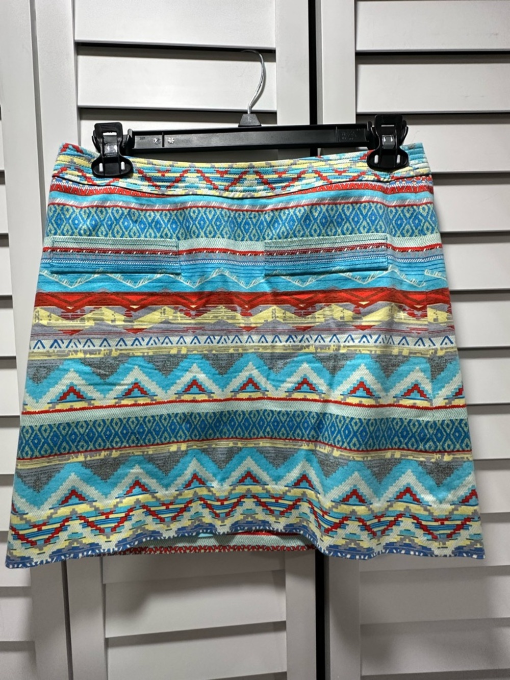 Etcetera Turquoise, Red & Yellow Geo-Pattern Mini Skirt